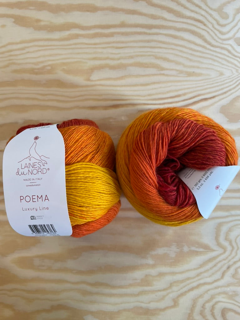 Zwei Knäuel Poema orange gelber Farbverlauf