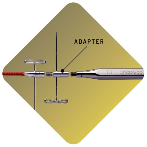 Bild mit Nadelseil, Adapter und Nadel. Zeigt we der Adapter montiert wird