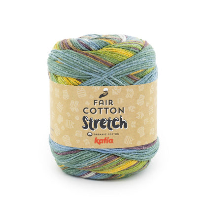 Knäuel Fair Cotton Stretch mit Farbverlauf  in blau grün gelb