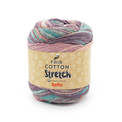 Knäuel Fair Cotton Stretch mit Farbverlauf in petrol, lila, rosa