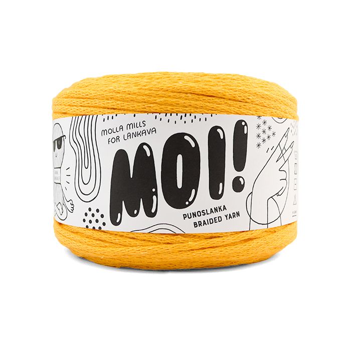 Ein Knäuel des Garns Moi von Lankava in Farbe Gelb